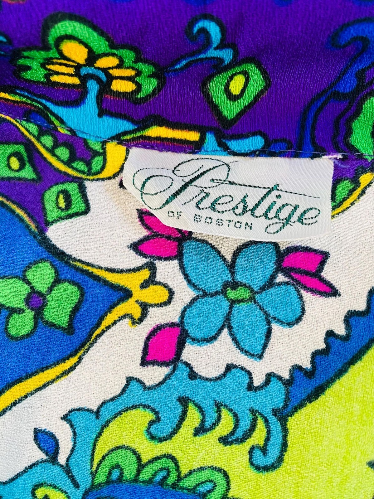 Vintage 1960s Prestige of Boston Colorful Maxi Dress, Size S/M, Button Front