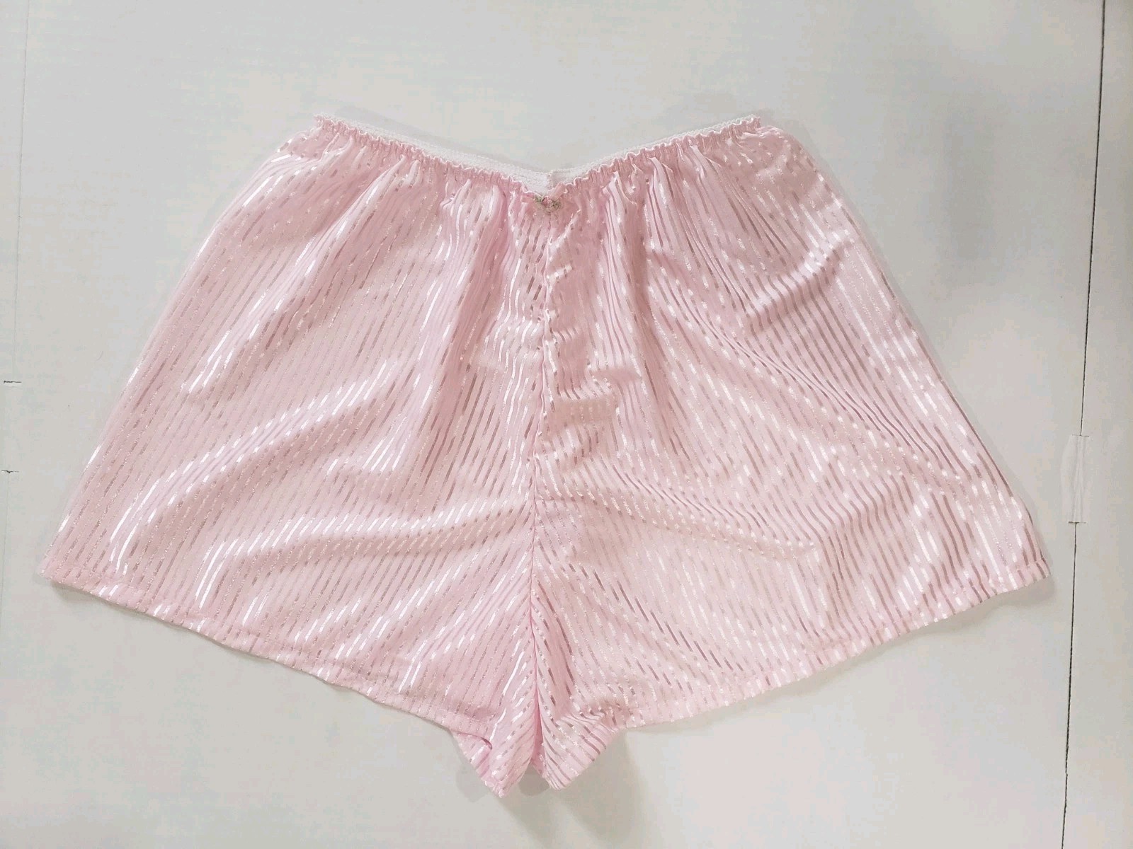 Vintage PETRA Glossy Baby Pink With Bow SHINY Satin Sleep Shorts Size M USA Made