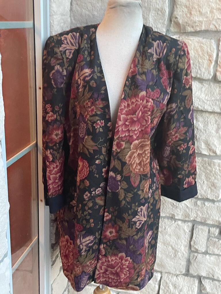 Vintage Just in Thyme 80s fall Floral Button Up Long Fitted Blazer Medium