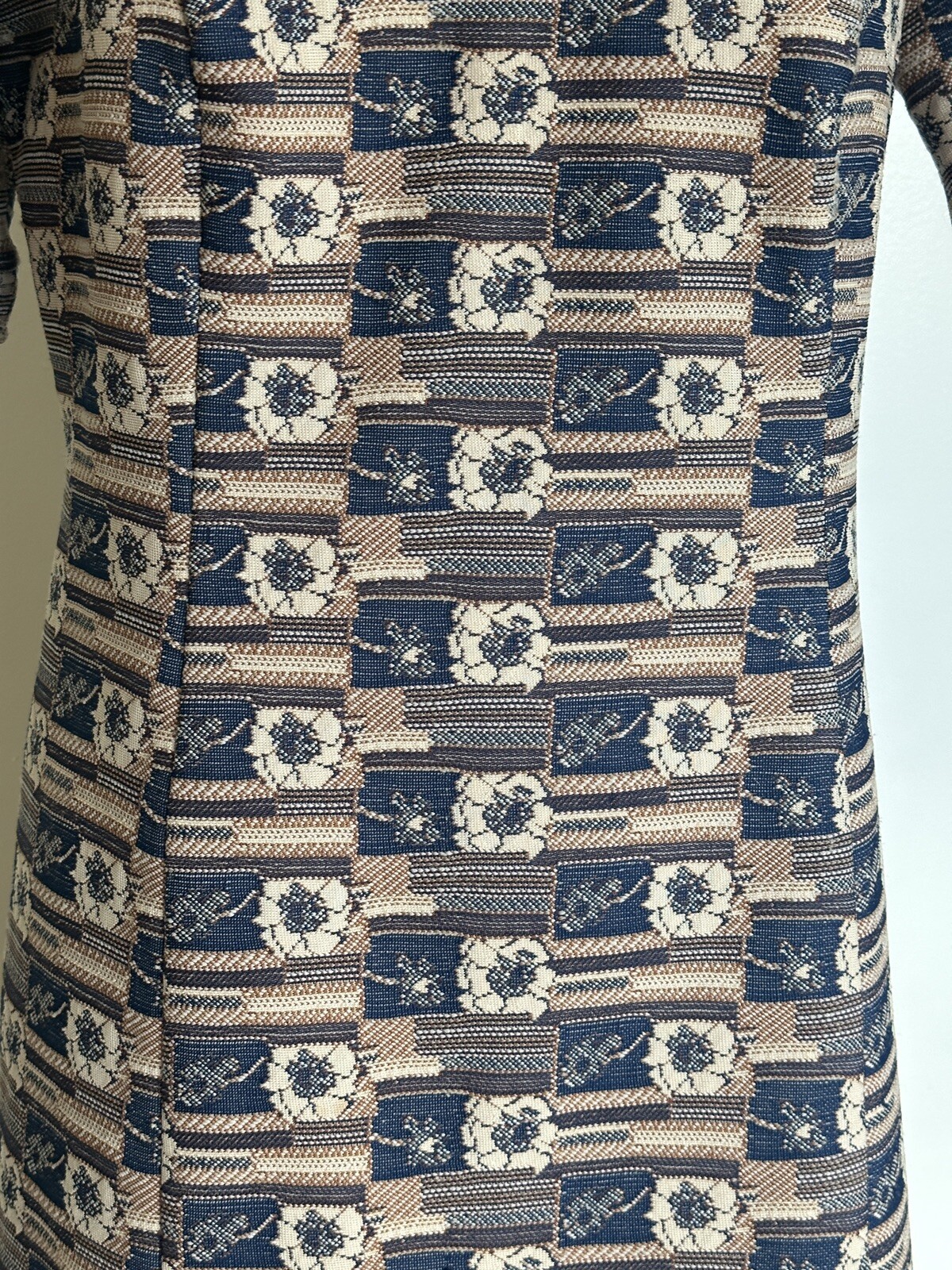 VTG 60s Leslie Pomer Mod Dress M/L Brown Black Floral V-Neck N11