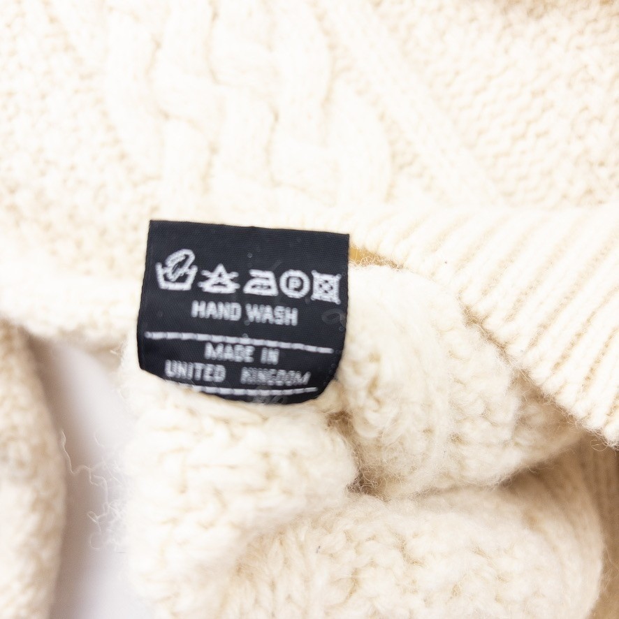 Murray Brothers Sweater Womens L Cream Wool Cableknit Fisherman Made in Scotland