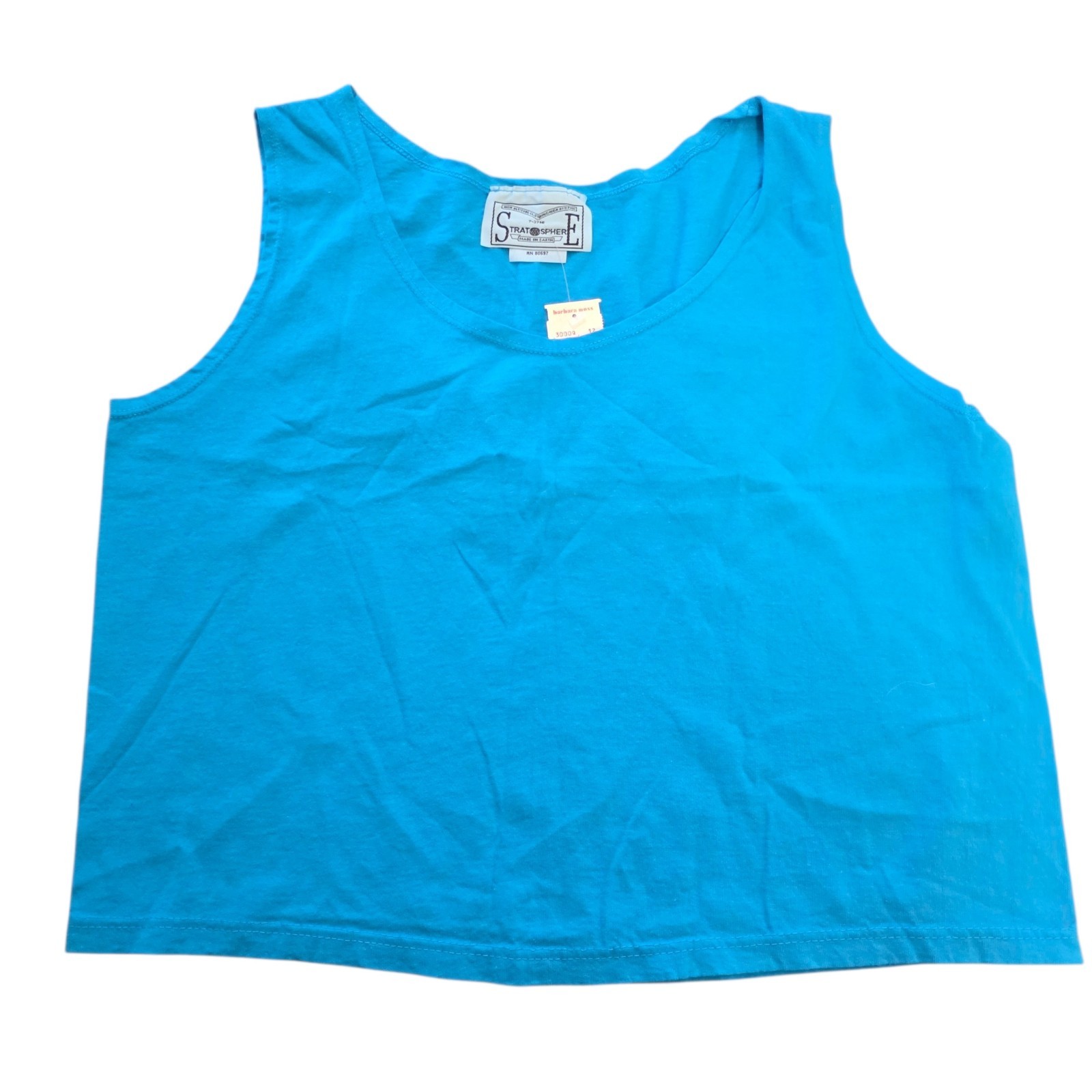 Vintage 80s Stratosphere Tank Top Preshrunk Cotton Turquoise USA Made OSFA NWT