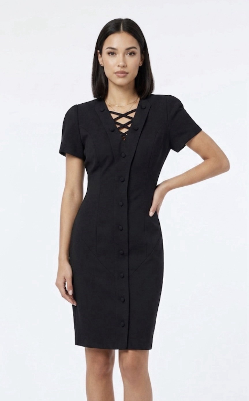 FAUST Rare Sexy Bodycon Evening Dress Mini Sz 38 M 6 Black Short Sleeve