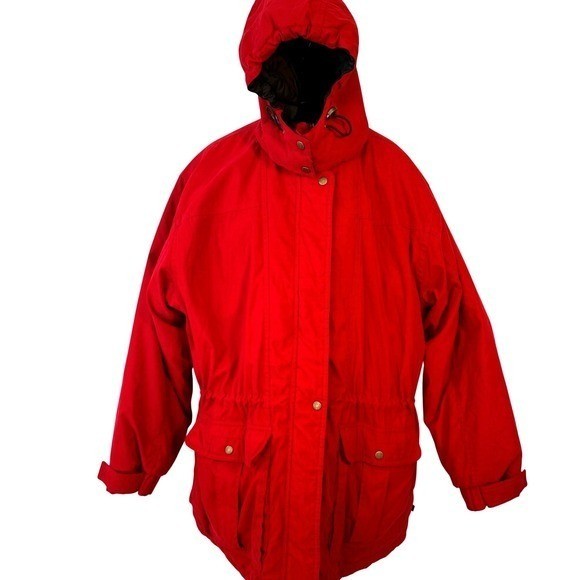 Woolrich Vintage Red Hooded Parka Jacket Women XL Ski Snowboard Cabincore Coat