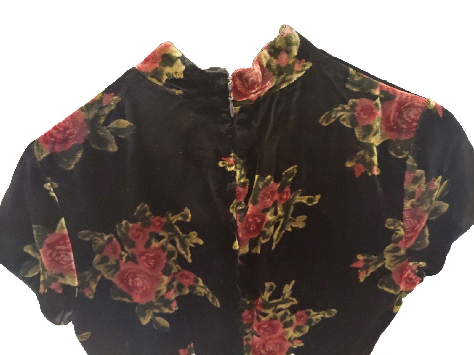 Vtg Long Black Floral Velvet Cheongsam Short Sleeved Sz 6 Erika Eriksson