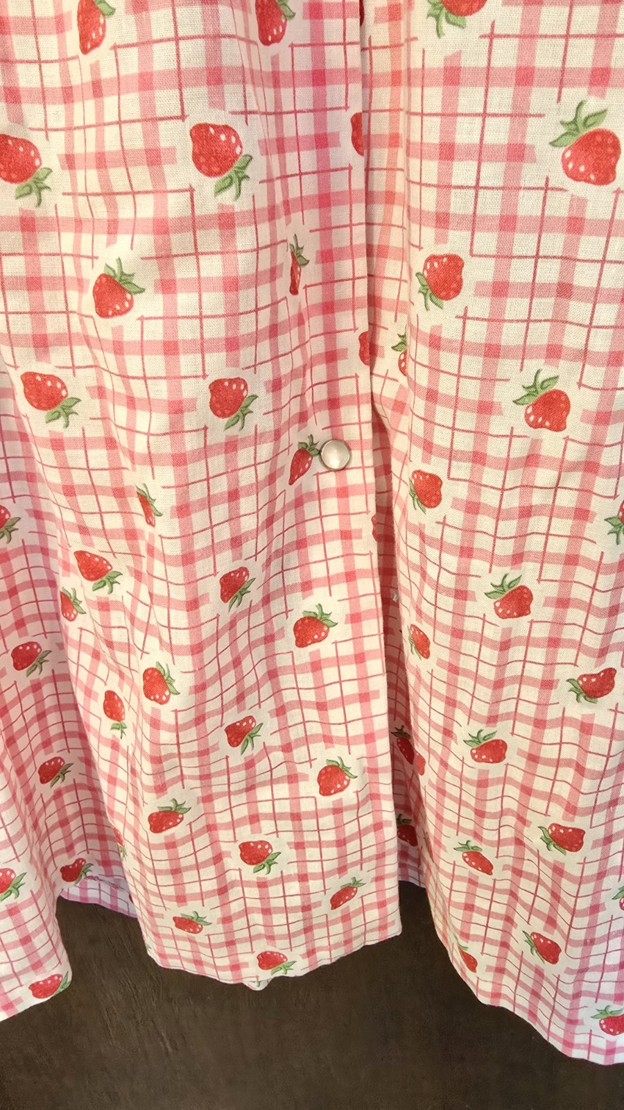 VTG Lady Manhattan House Dress Nightgown Pearl Snap Checkered Strawberries XL