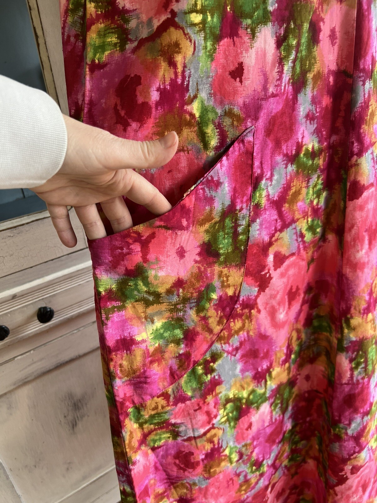 Vtg 60s Meena of California Mod Pink Floral Sleeveless Maxi Dress MCM See Notes