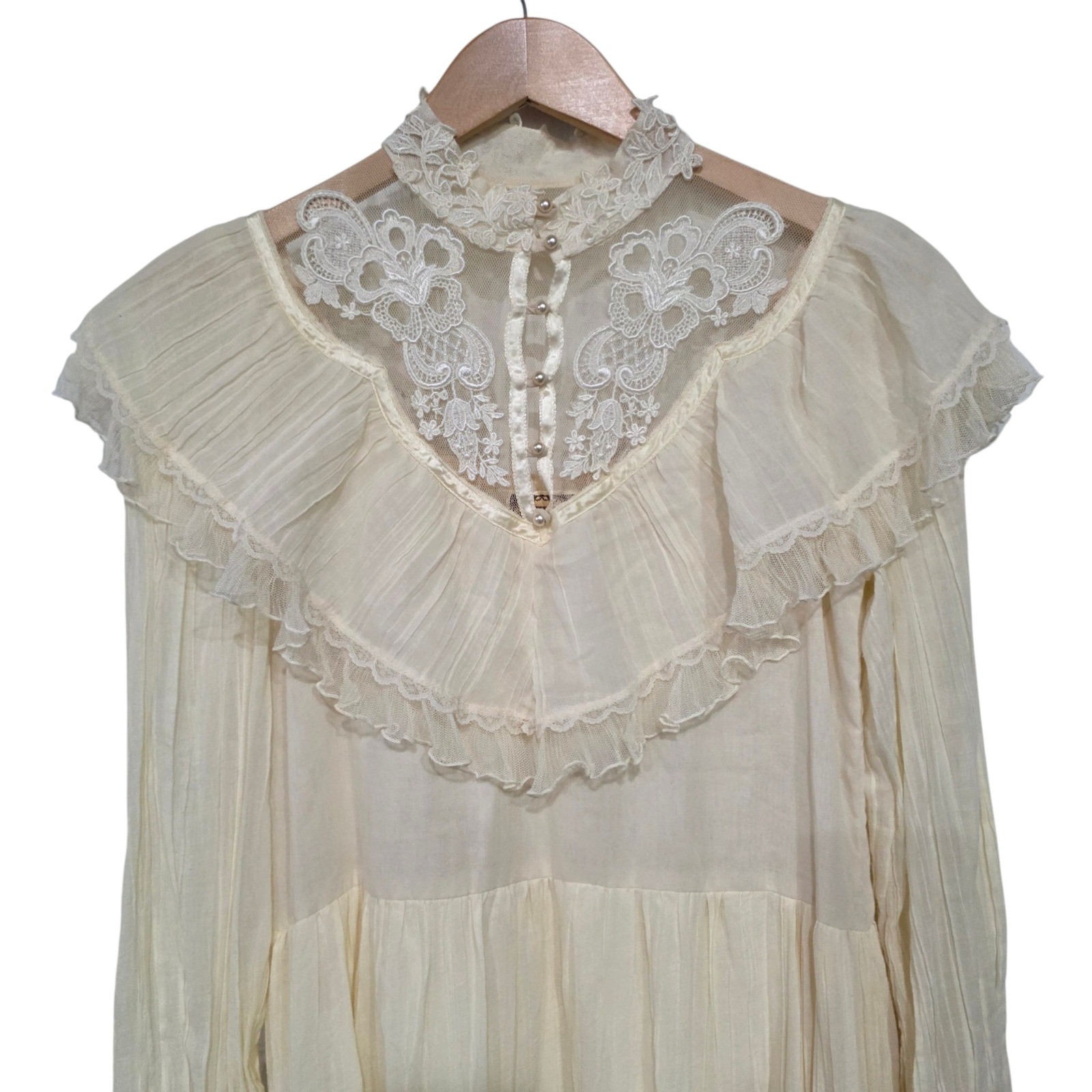 Gunne Sax Maxi Dress Womens 7 Cream Lace Victorian Prairie Boho Wedding