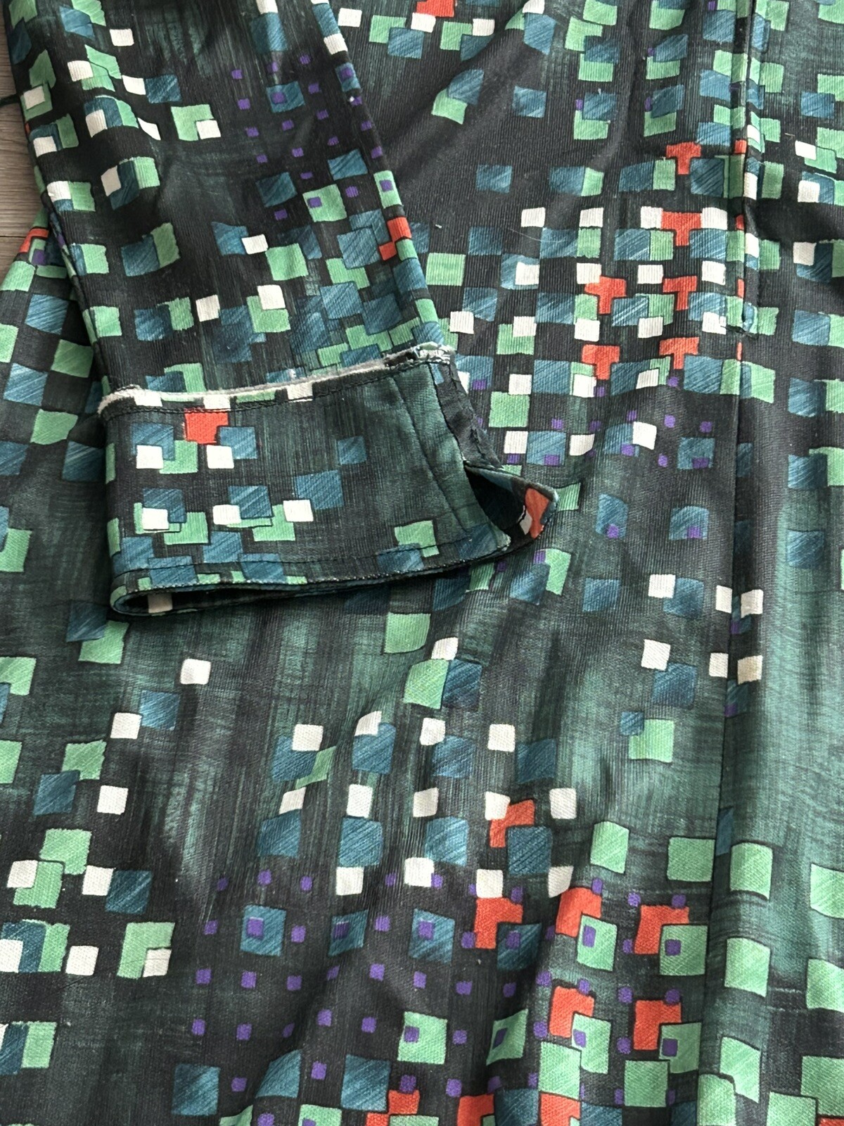 Vintage Jeanne Durrell unique Zip up style full Print polyester Dress Small
