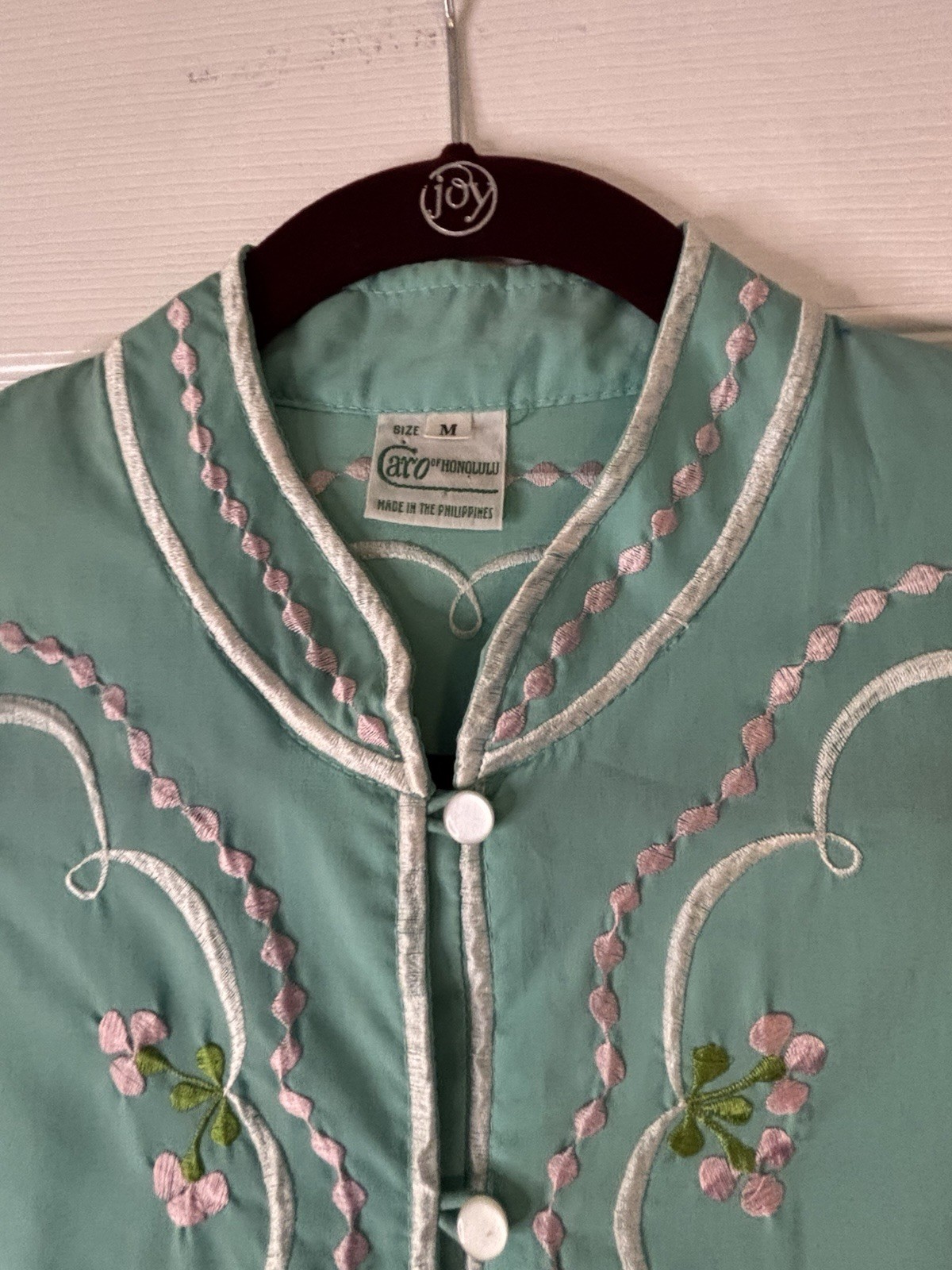 VTG Caro Of Honolulu Dress Blue Embroidered Buttons Down Front 60’’s Med