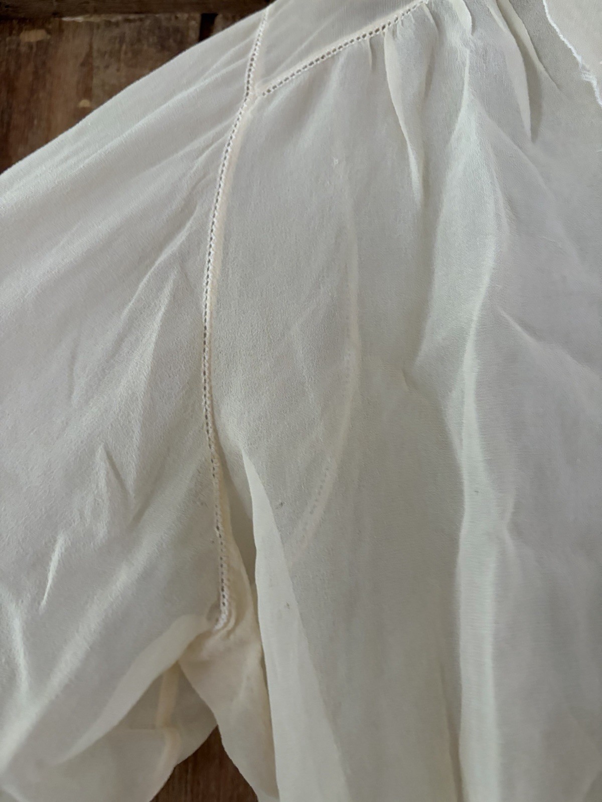 Antique 1920s Sheer Bed Jacket Boudoir Blouse Lace Embroidery Ivory Lingerie