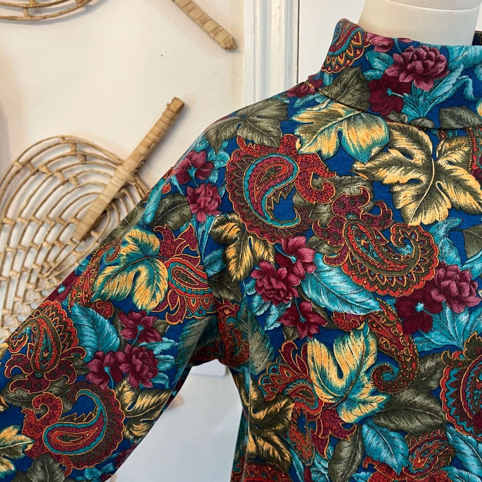Vintage Arizona Paisley Floral Mock Neck Turtleneck Top 90s Grunge Boho M