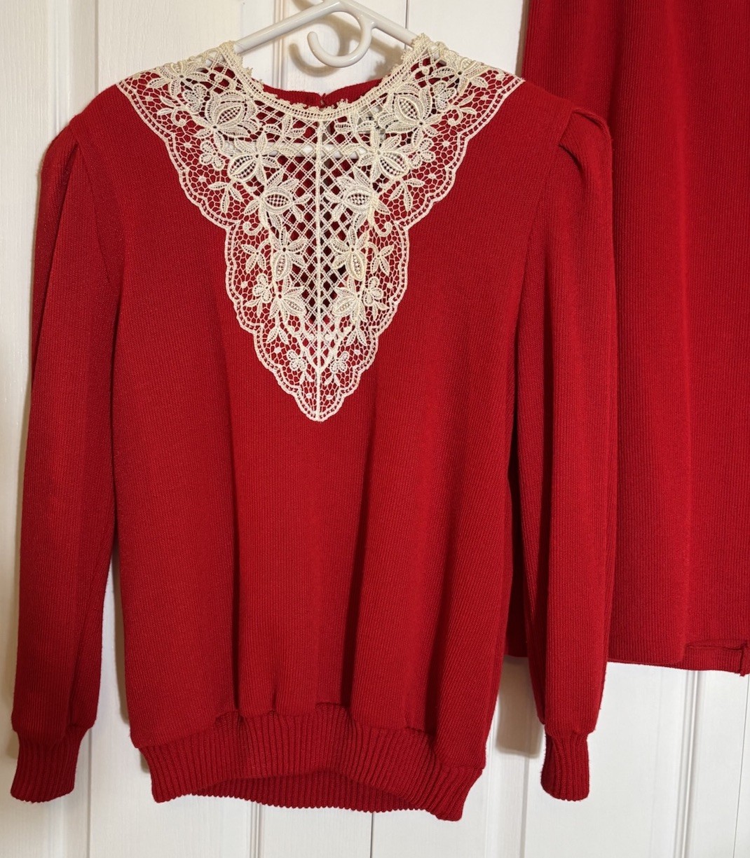 Nilani Vintage 80’s Red White Knit Sweater Cardigan And Skirt Set Women’s Large
