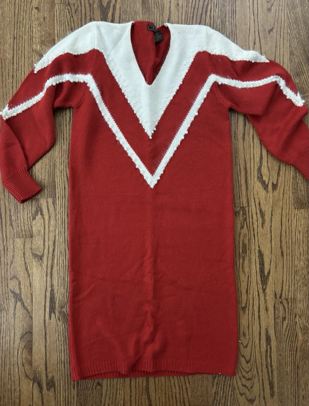 Vintage 1980s Or 1990s Slim Fit Avant Garde Bold Sweater Dress Red & White P S