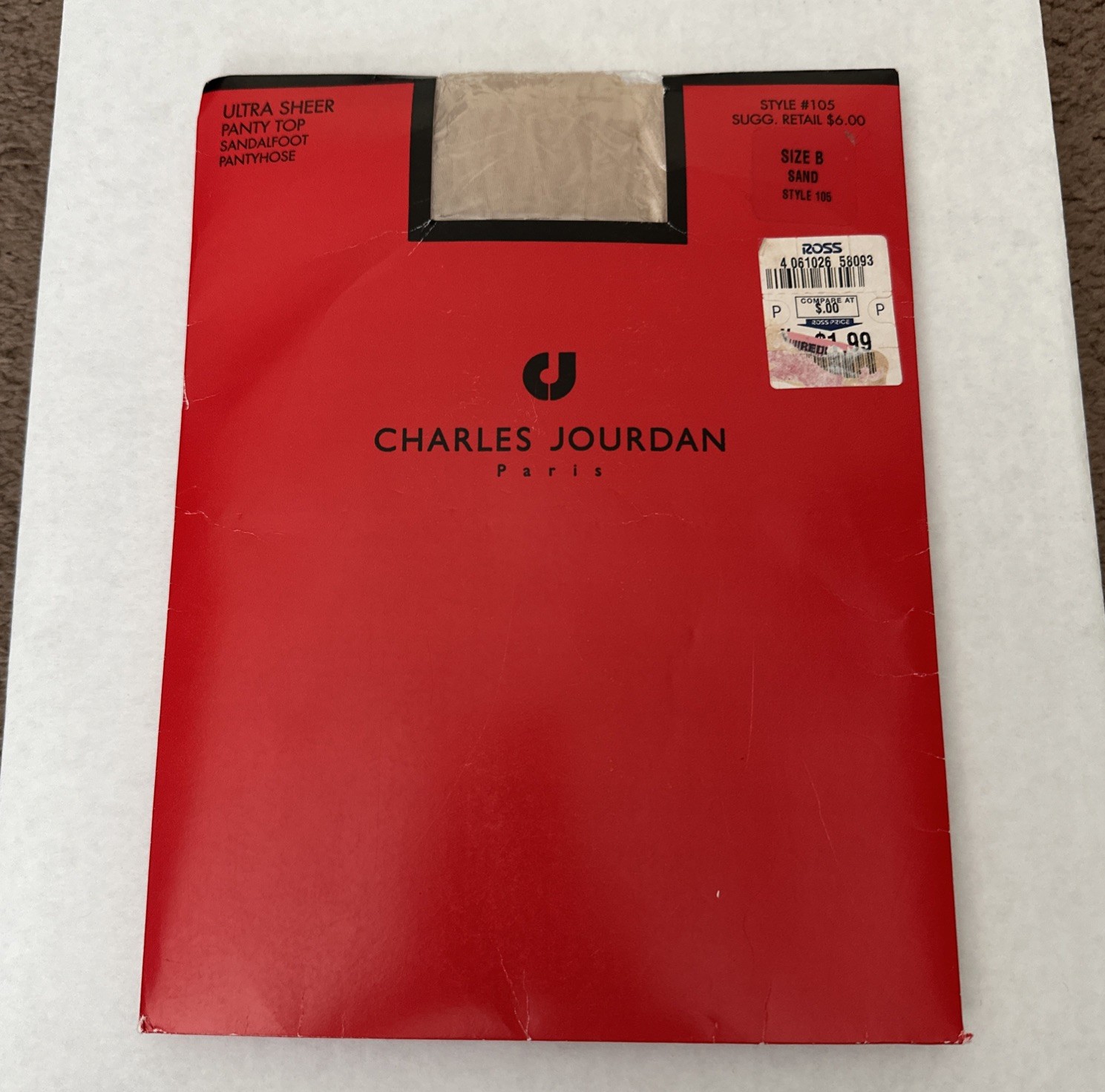 VTG 90s Charles Jourdan Paris Pantyhose Ultra Sheer Sandalfoot Sand Size B NOS