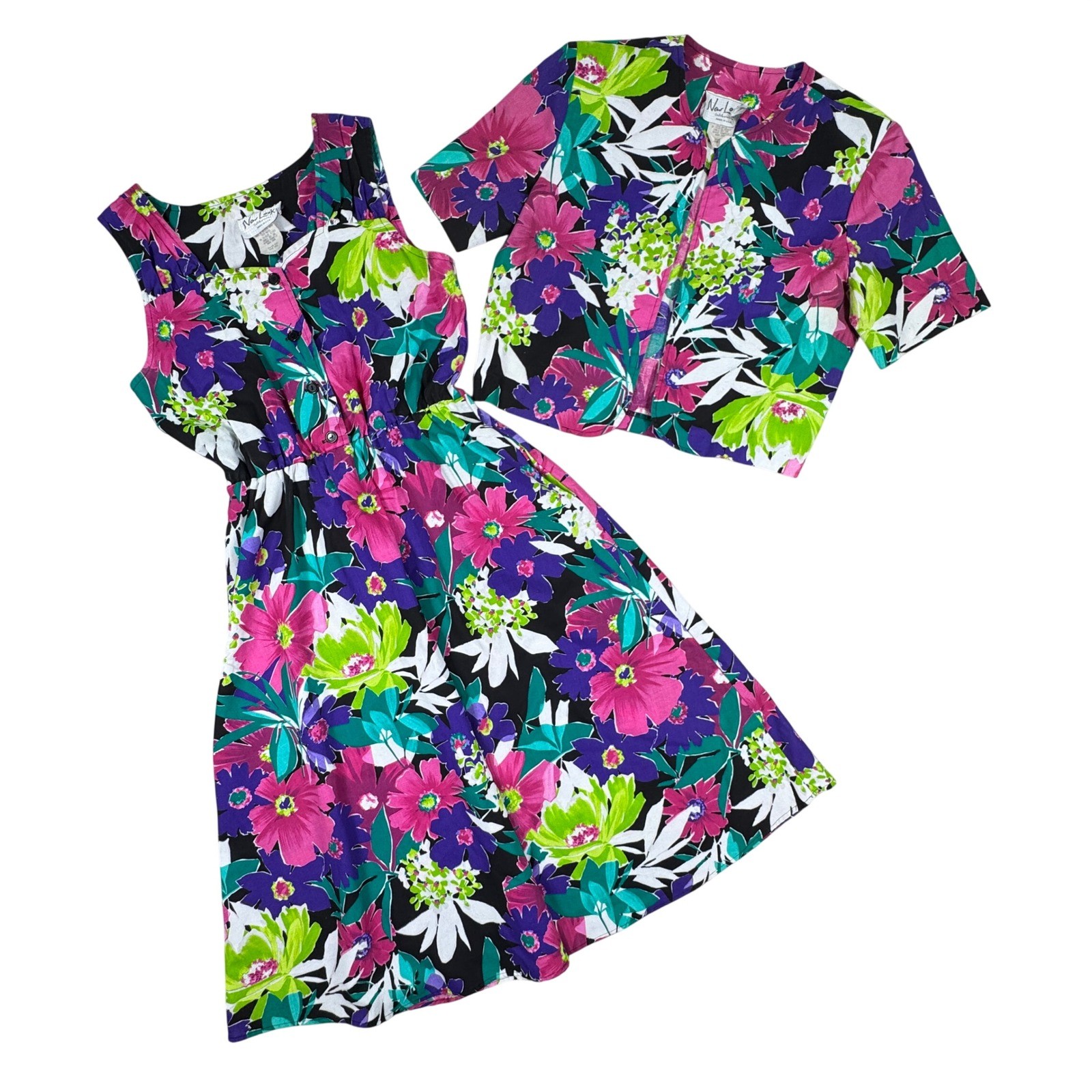 New Looks Women’s 2 Piece Dress Set Floral Midi Elastic Waist Multi Color Sz 12