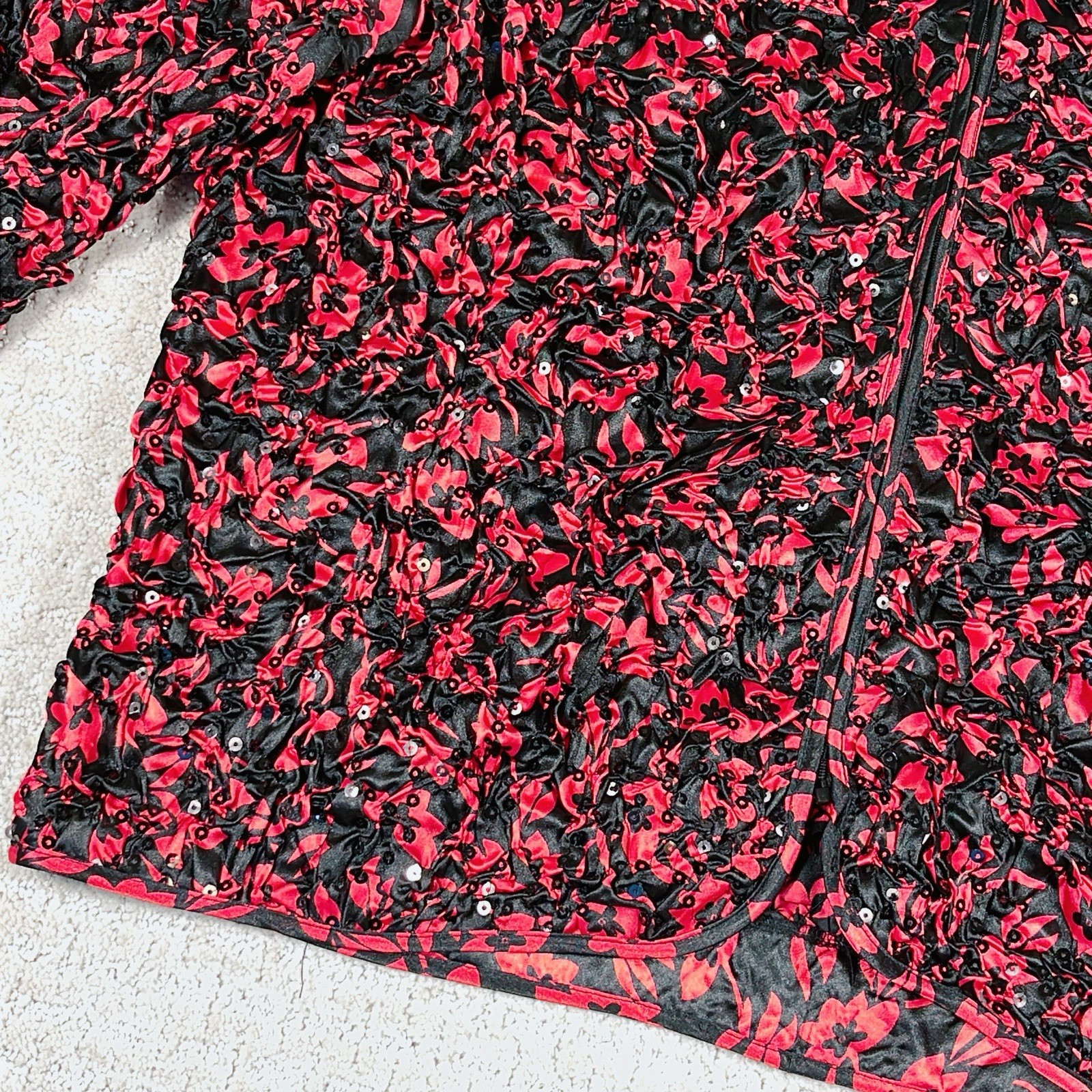 Vintage Draper’s & Damon’s Petites Jacket Women’s PL Black Red Sequined Ruched