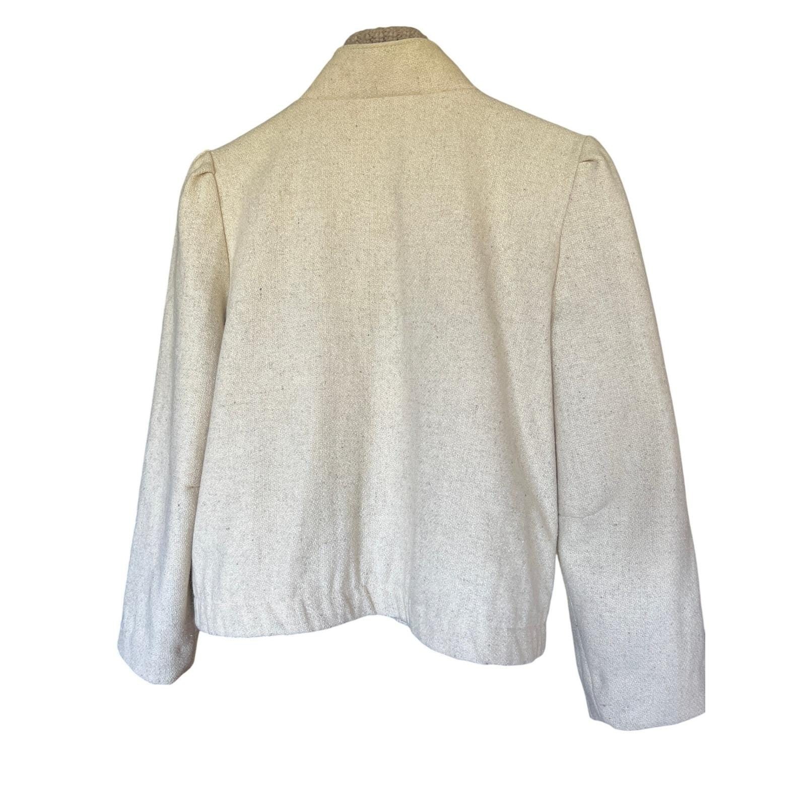 Vintage 70s Cream Wool Pleated Sunburst Jacket Puff Shoulder Quiet Luxury
