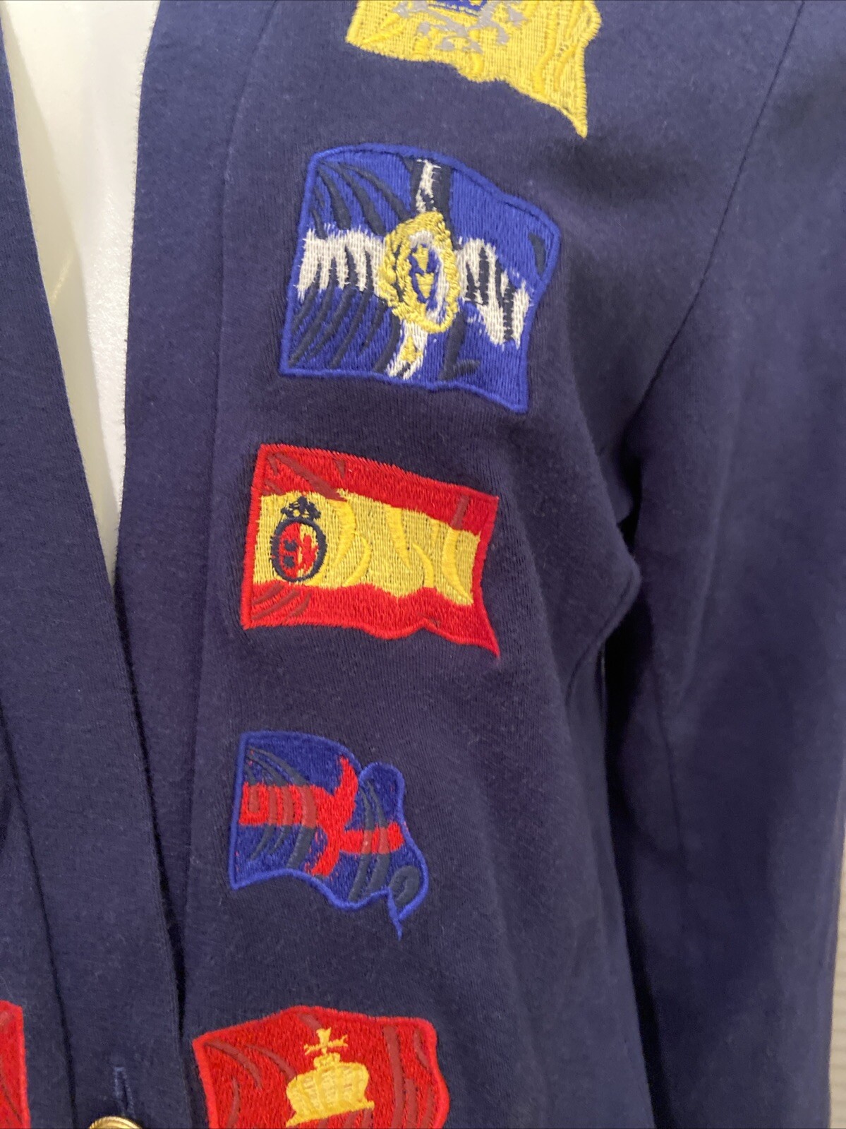 Vintage 80s Cambridge SportsClub Multi Color Womens M Sweater Flags