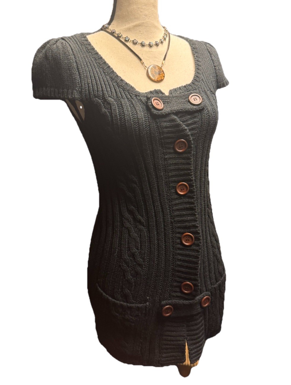 Y2K Knit Mini Dress sz M Dark Academia Sweater Cap Sleeve Mini Short Preppy Cute