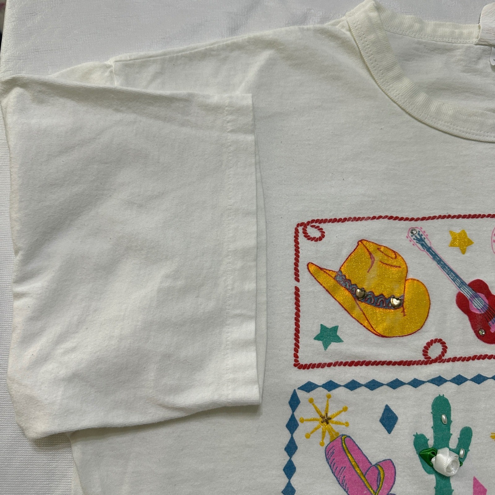 VTG 90s Western Cowgirl T-Shirt Single Stitch OS Boxy 3D Print Festival Rodeo