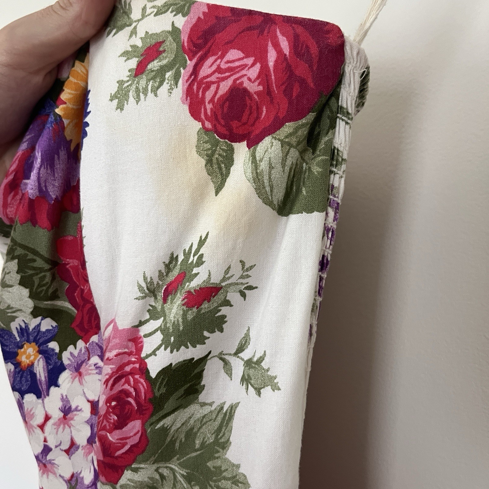 Vintage 80s Strapless Basque Waist Floral Midi Dress with Pink & Purple Blooms