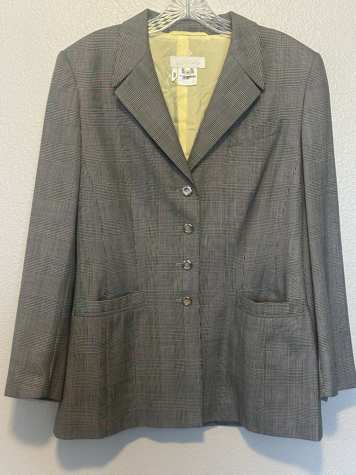 VTG ESCADA Margaretha Ley SZ.42 L Black Houndstooth Silver Button Jacket Blazer
