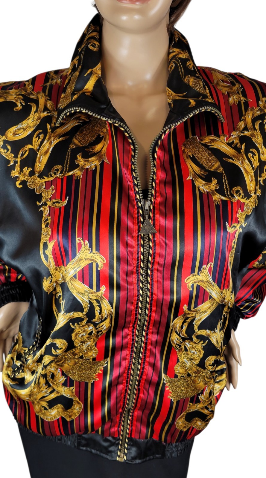 Vintage Casual Isle Women’s Rococo Baroque Poly Satin Bomber Jacket Full-Zip 1X