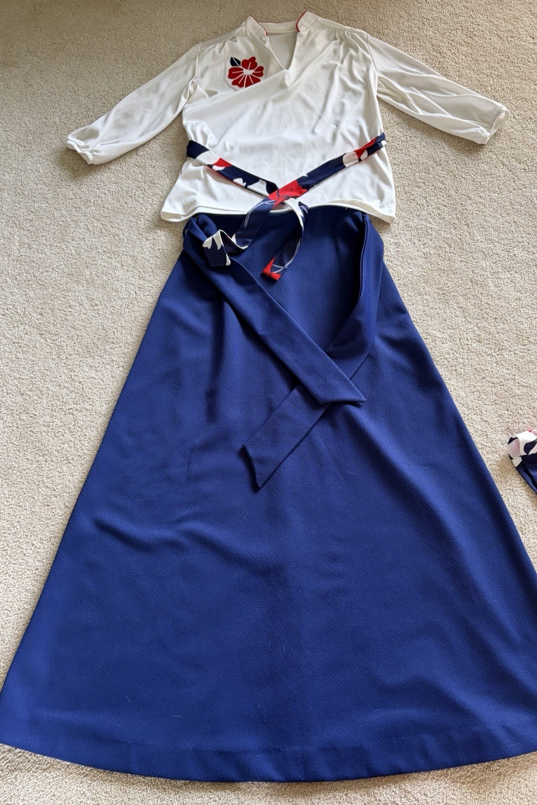 Vtg 60/70’s Small Floral Skirt Dress Patriotic Red Blue Retro Hippie Pinup Boho