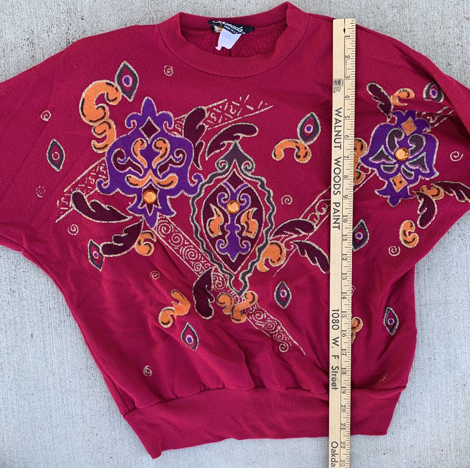 Vintage Silver Threads made in the USA jeweled wearable art sweatshirt size XS