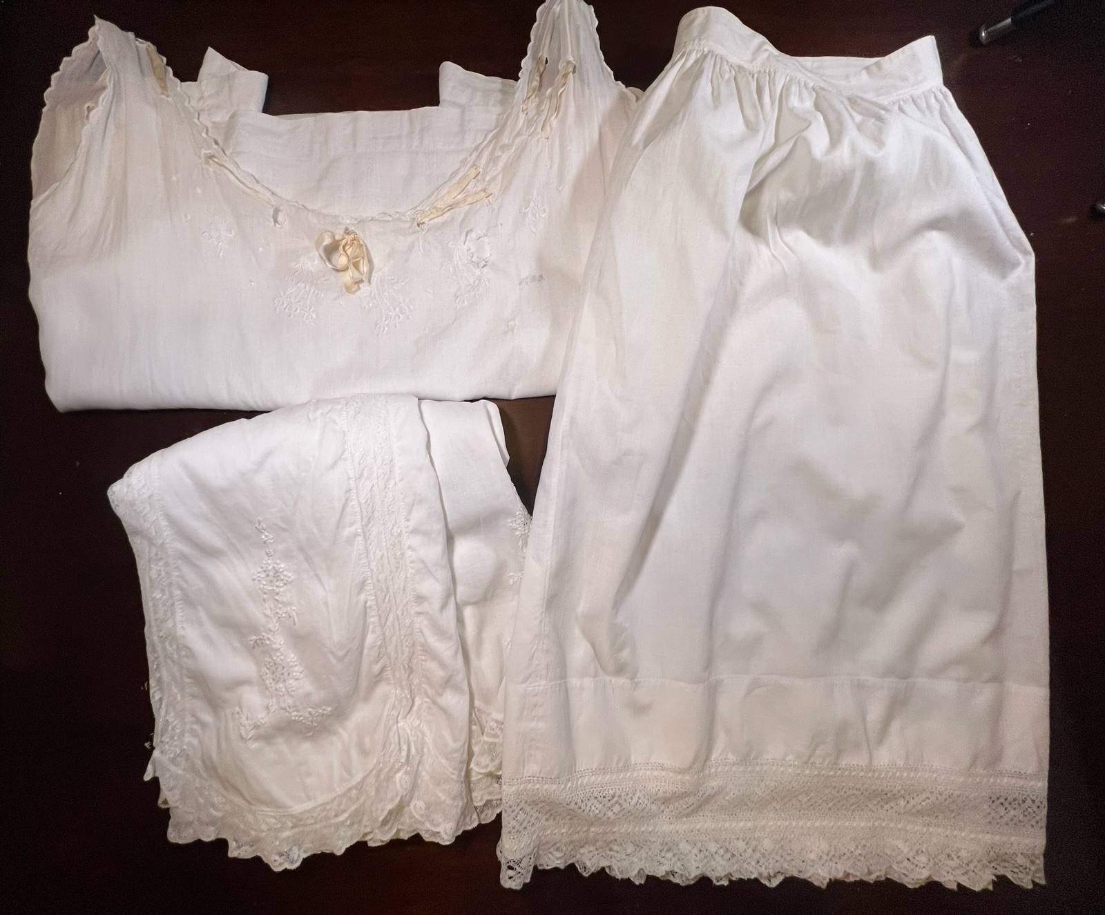 Vintage Antique Lot Of 3 Half Slips (2) & Full Slip (1) – White Cotton & Lace
