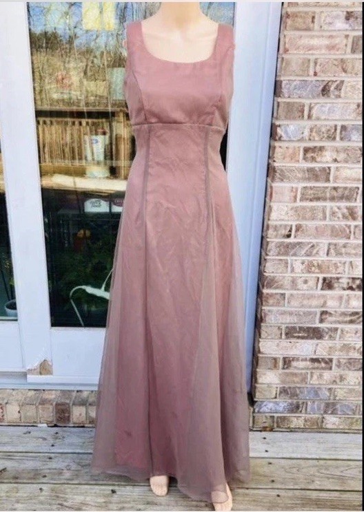 Vintage 90s Brown Grey Chiffon Champagne Formal Classic Glam Prom Gown