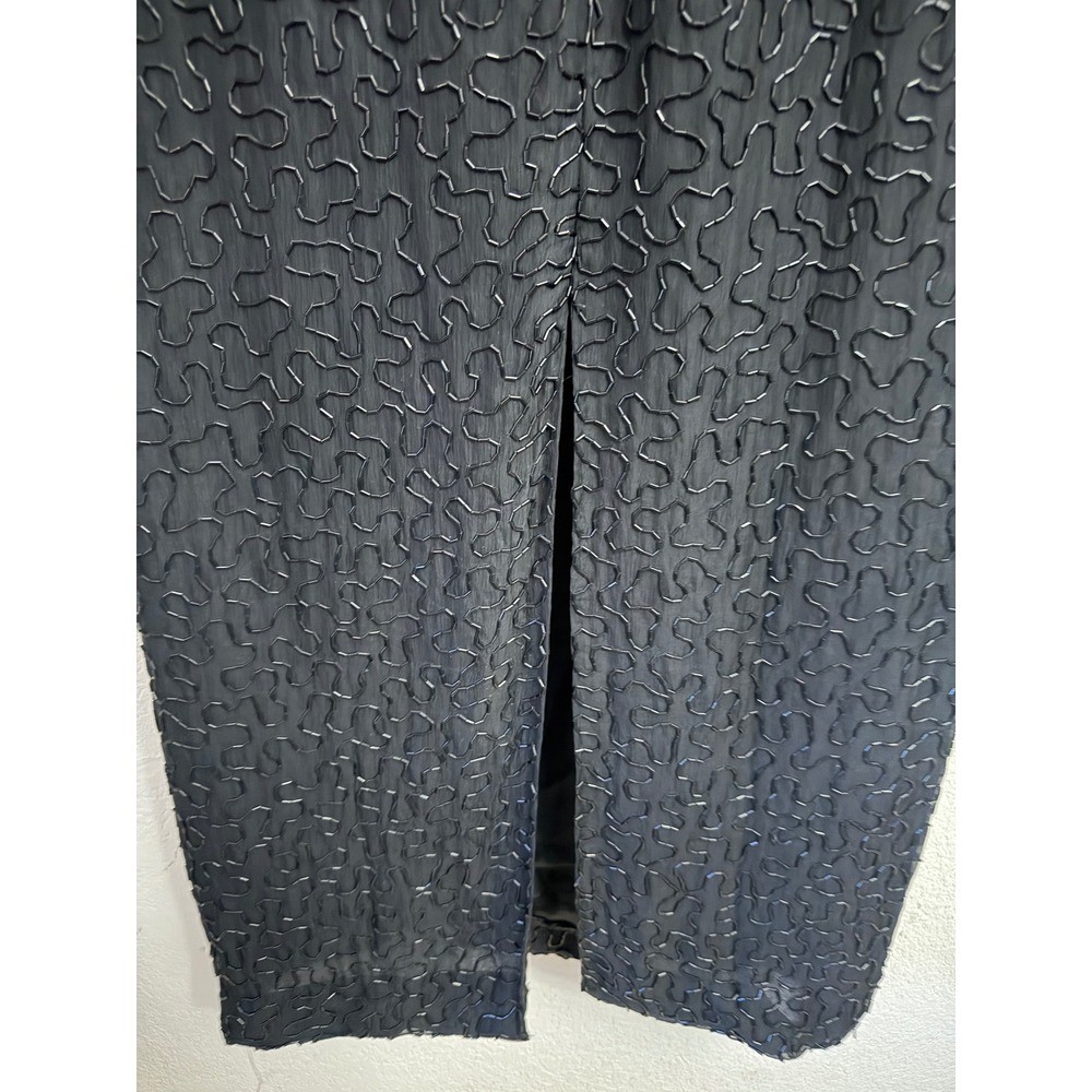 Night Vogue Vintage Black Silk Beaded Sequin Maxi Dress Art Deco Gown M Medium