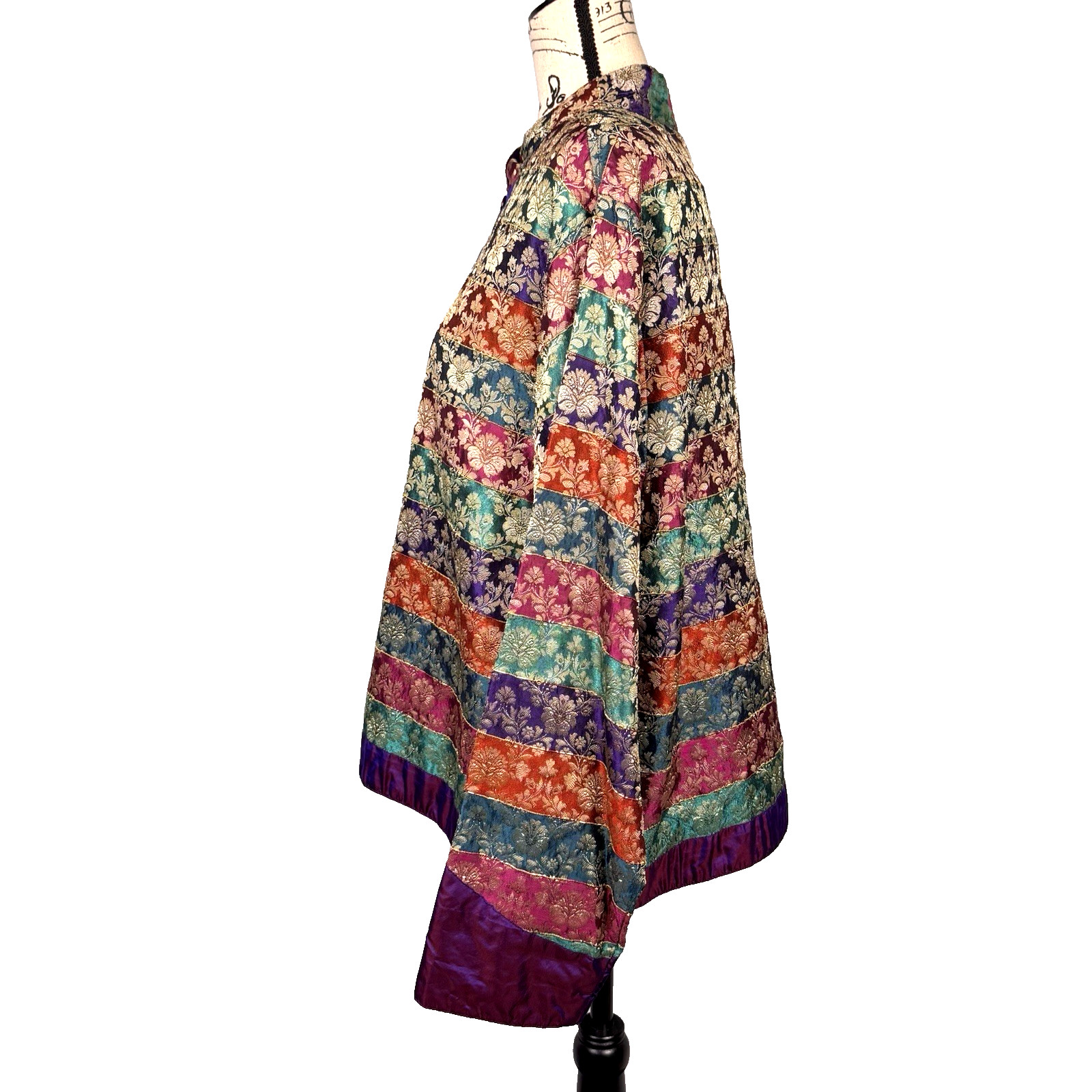 Vtg Silk Brocade Jacket Asian Inspired Frog Buttons Mandarin Collar Sz XL Purple