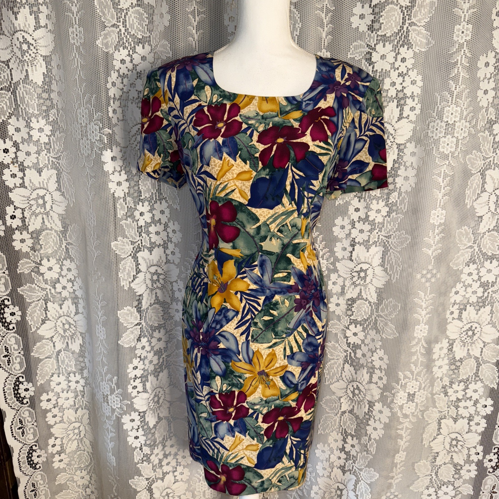VTG Maggie London Petites Multicolor Silk Lined Floral Print Shift Dress SZ 12P