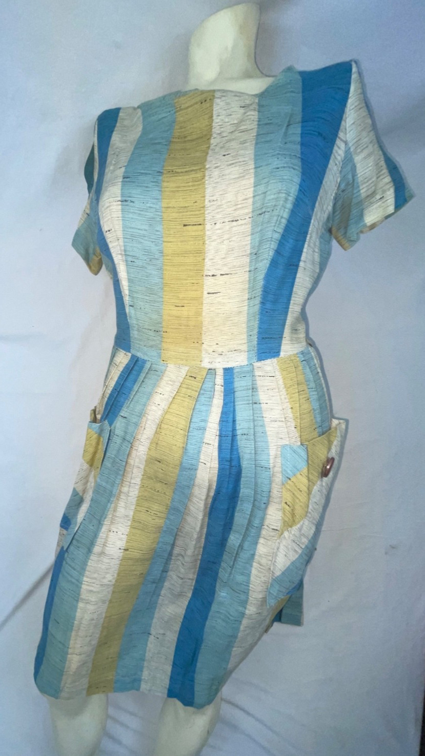VINTAGE 60S 70S WOMENS STRIPE PARTY COCKTAIL MOD DISCO RETRO BLACK FLECK DRESS