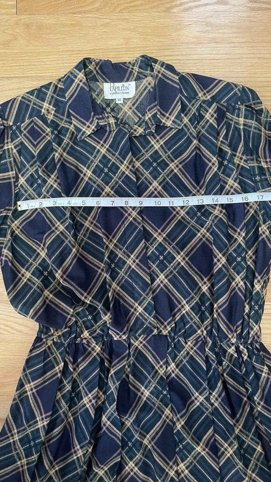 Vintage 80s Papillon Collection Plaid Midi Dress Academia Tartan Secretary Sz 14