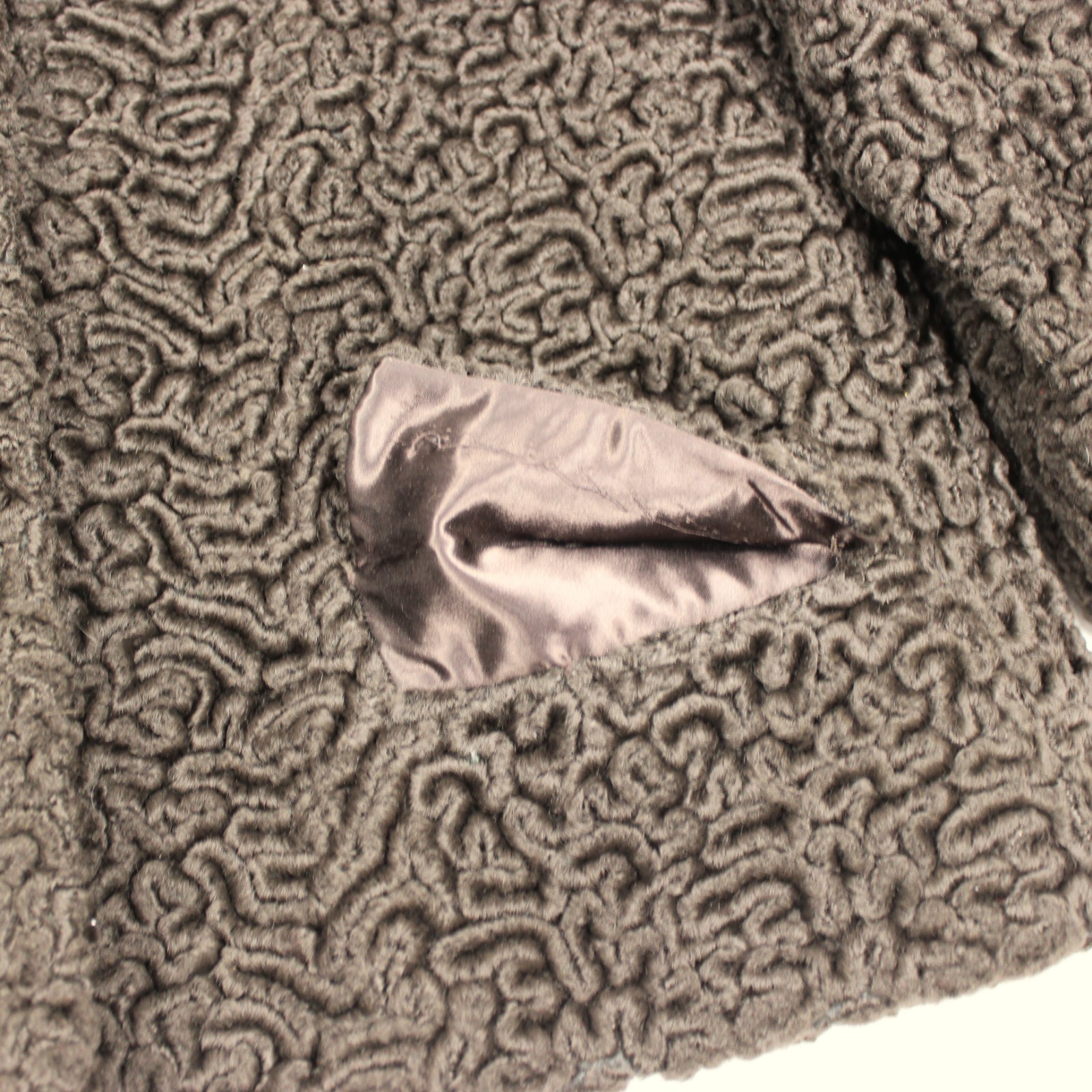 Vtg 50s Sportowne Astrakin Faux Curly Lamb Swing Coat Real Mink Collar Sz M