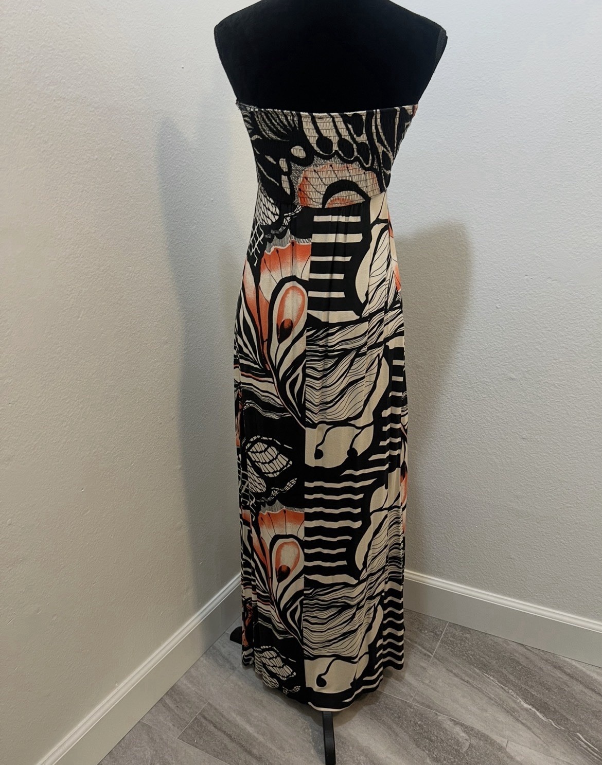 Vintage Avon Mark Halter Neck Dress Small Black White Orange Abstract Pattern