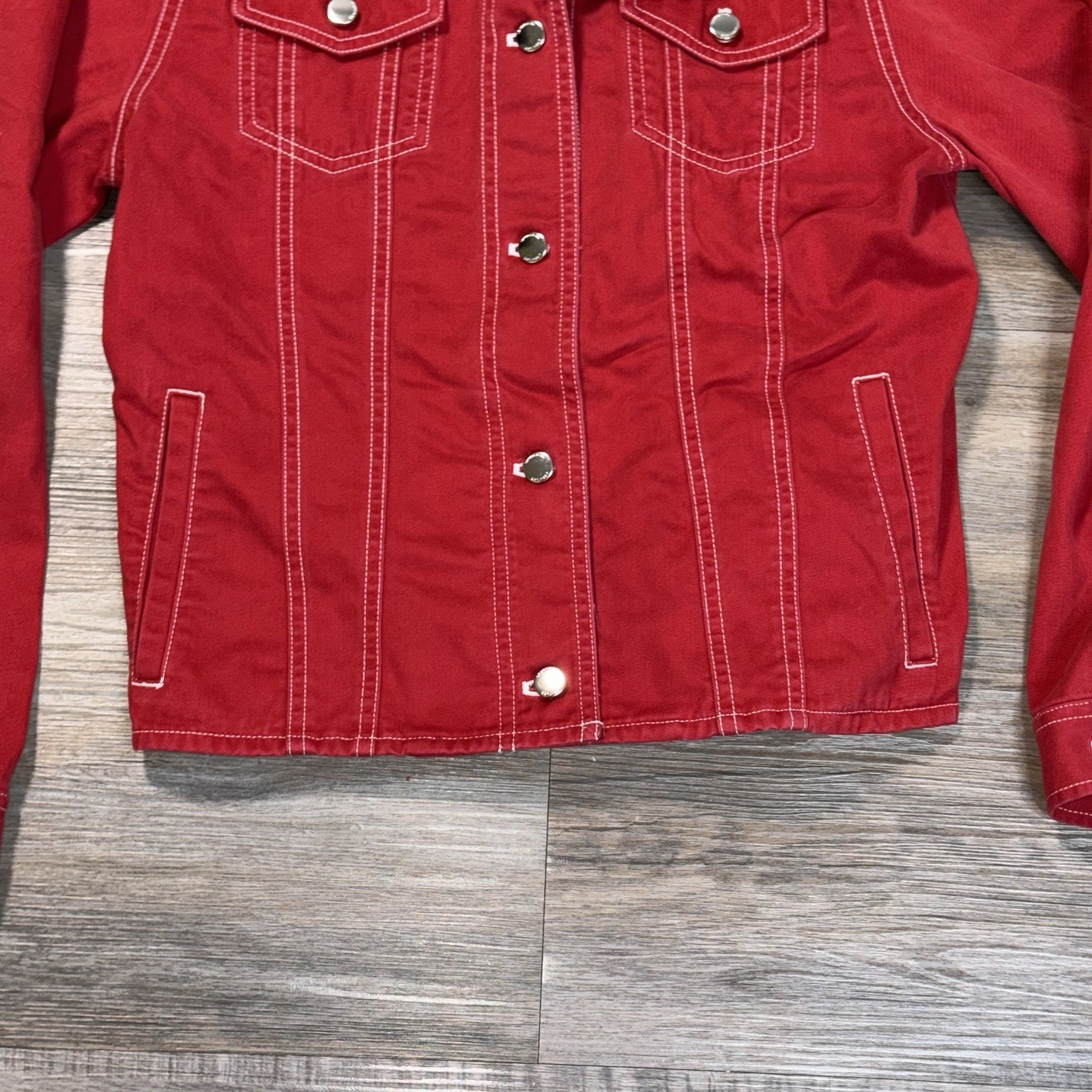 VTG Lauren Ralph Lauren Jeans Company Red Denim Jacket Womens S White Stitching
