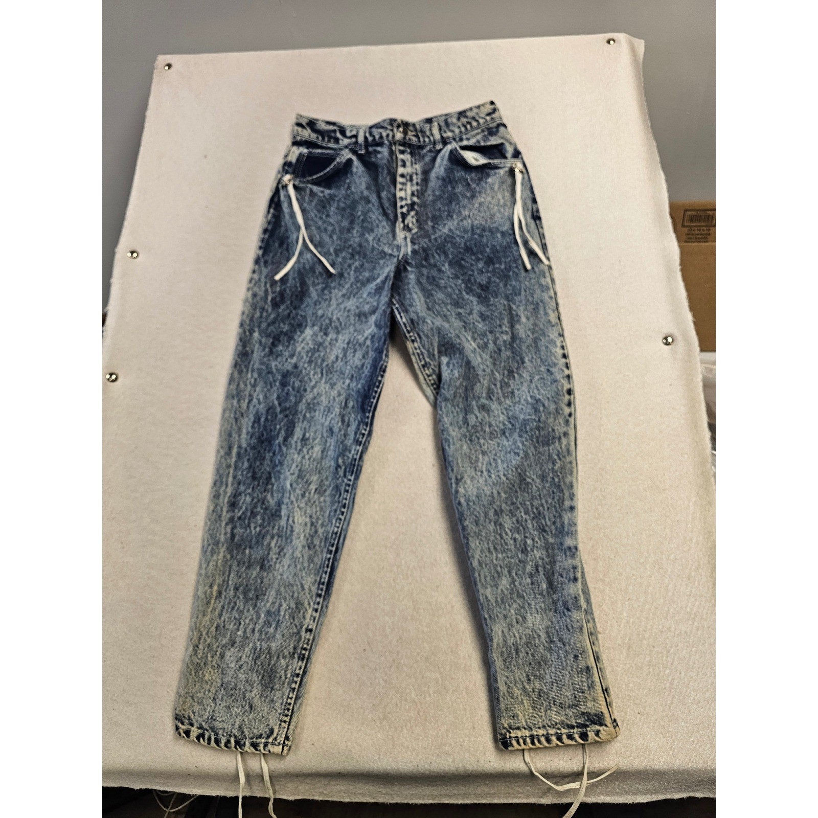 Vintage Trova Sport Acid Wash Lace Up Ankle Tapered Jeans Blue Womens 29×27