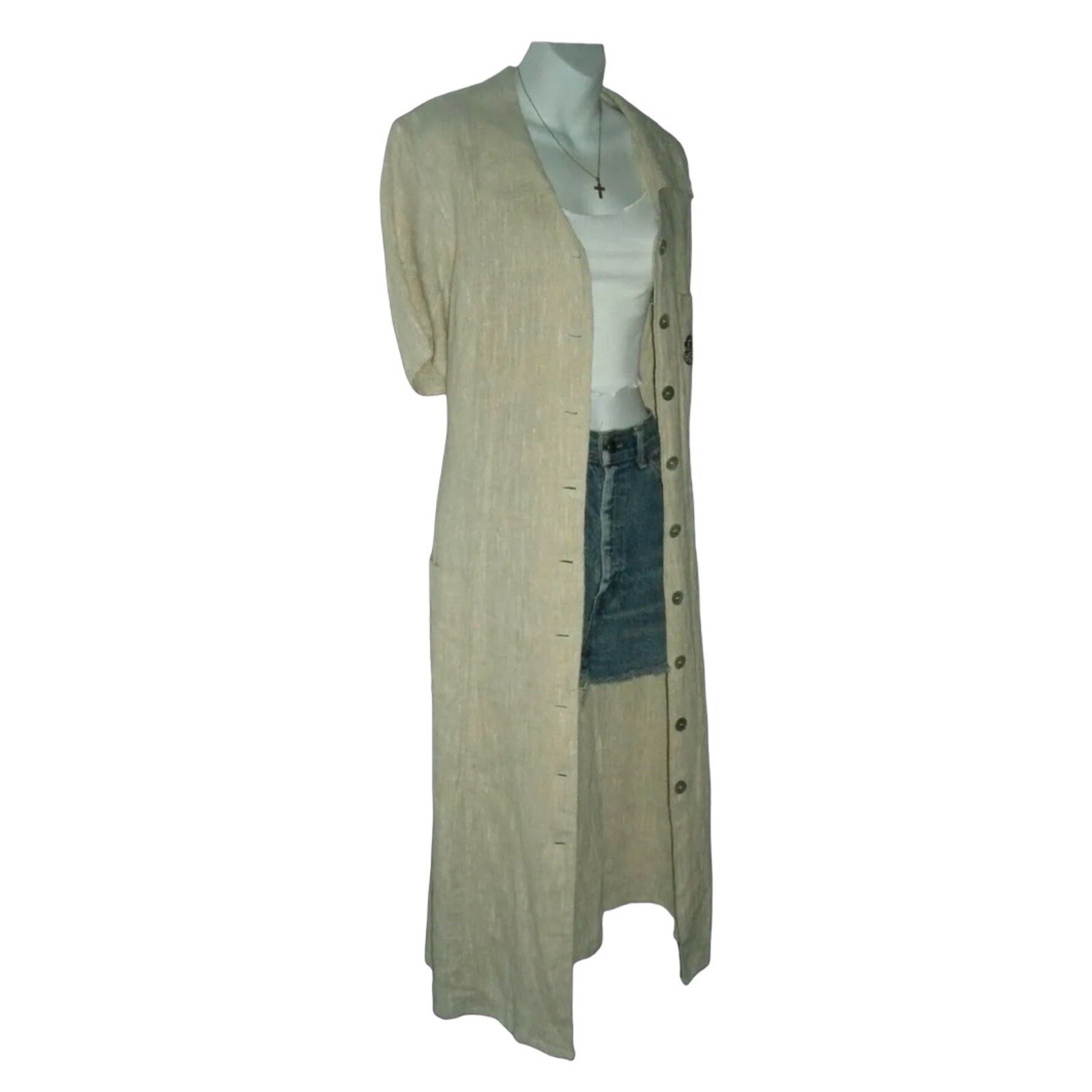 Vintage 80’s Positive Influence Dress Linen Duster Tribal Boho Grandmother Plus