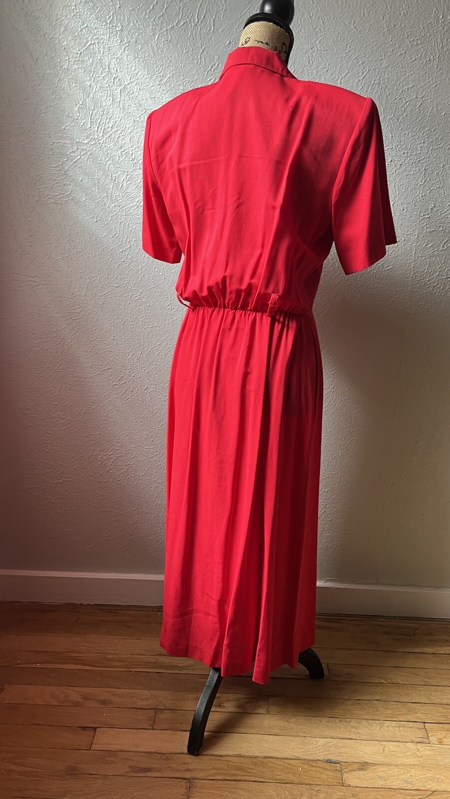 1980s Lipstick Red Button-Up Shirt Dress S M 80s Stranger Things Secretary Retro