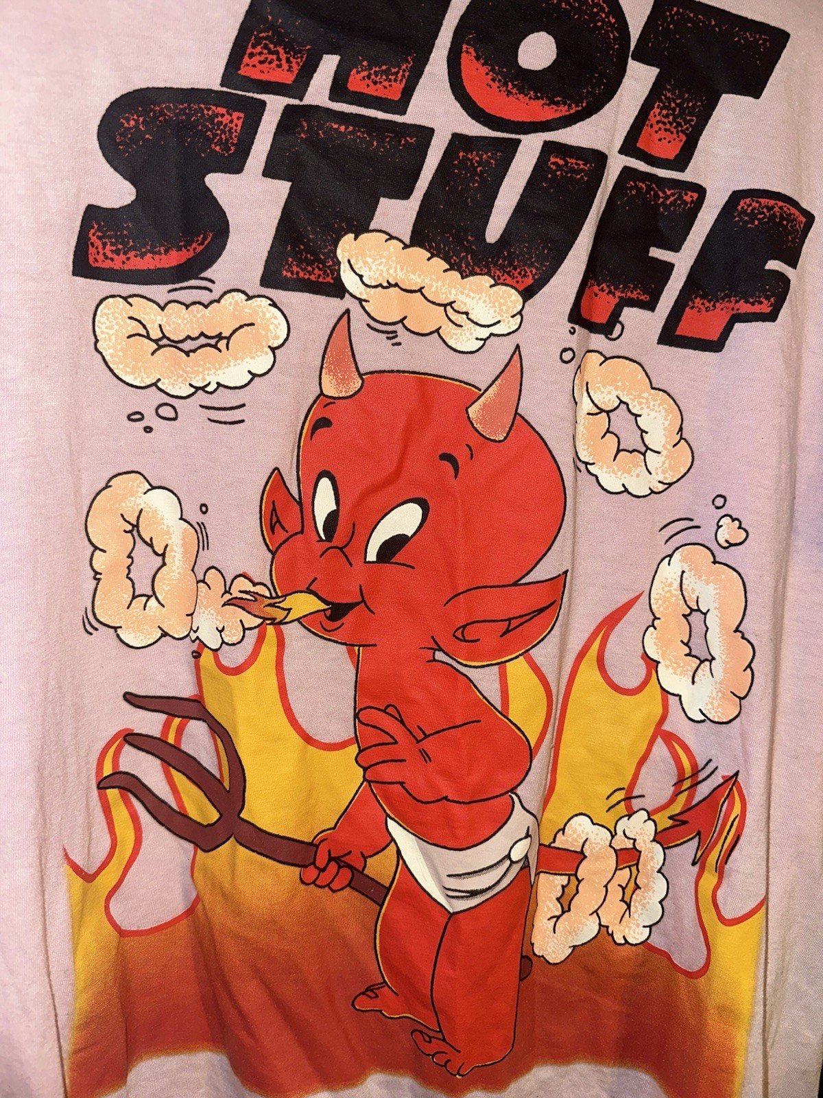 Hot Stuff Red Devil Smoking Woman’s 90s Graphic Shirt Tee Vintage Retro Shirt L