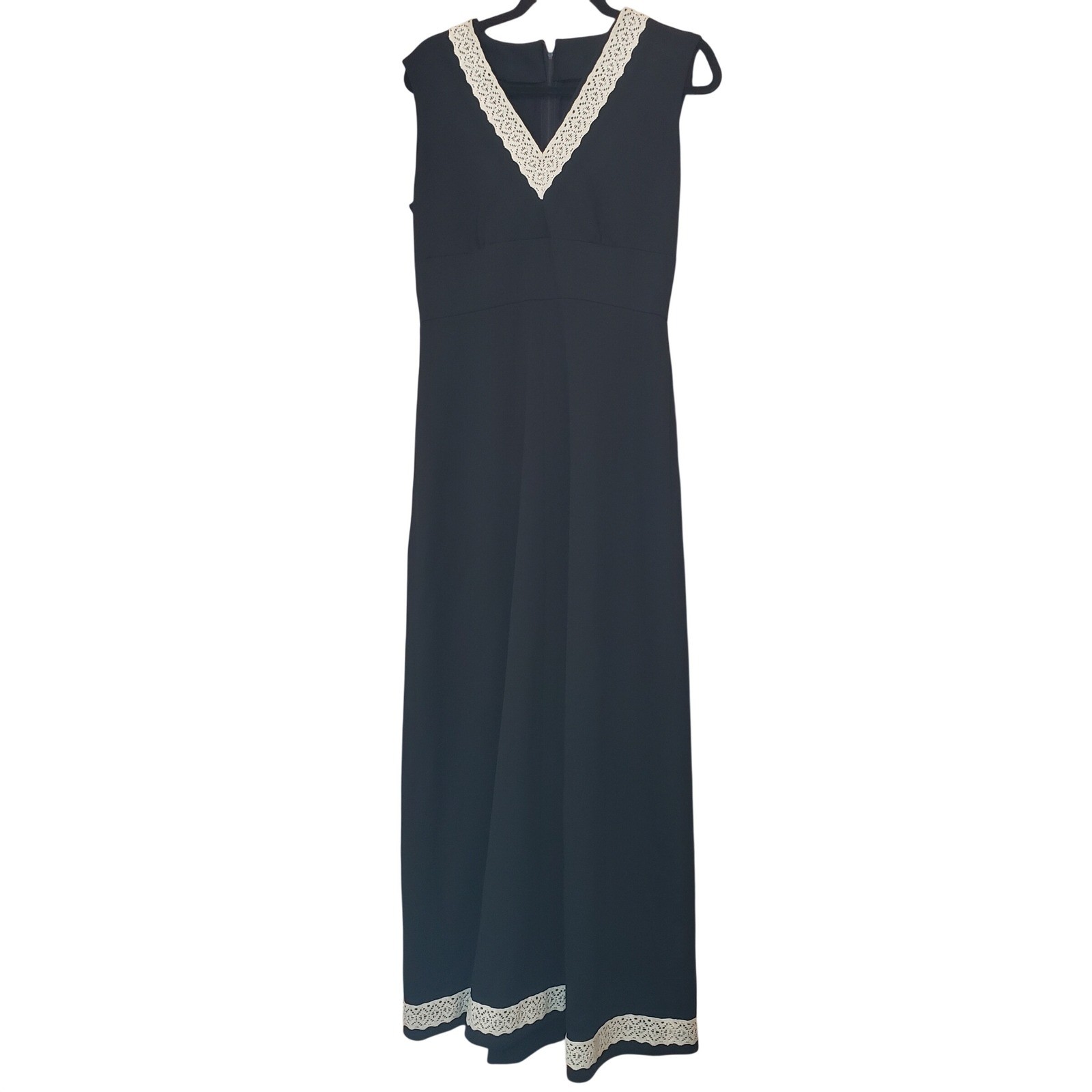 Unbranded Womens Vintage Lace Trim Maxi Dress Small Black White