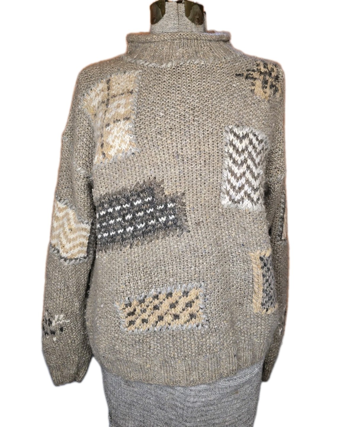 Vintage Handmade Ninon De Lenclos Acrylic Wool Angora Nylon Sweater Patchwork M