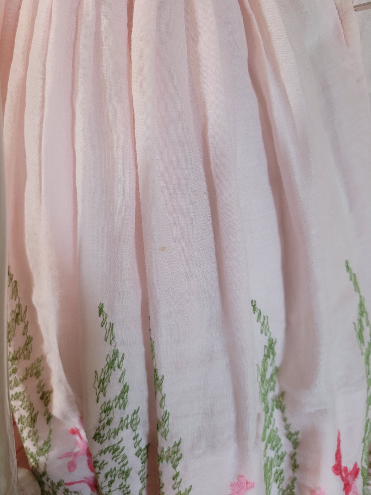 Vintage Handmade Pink Floral Embroidery Dress