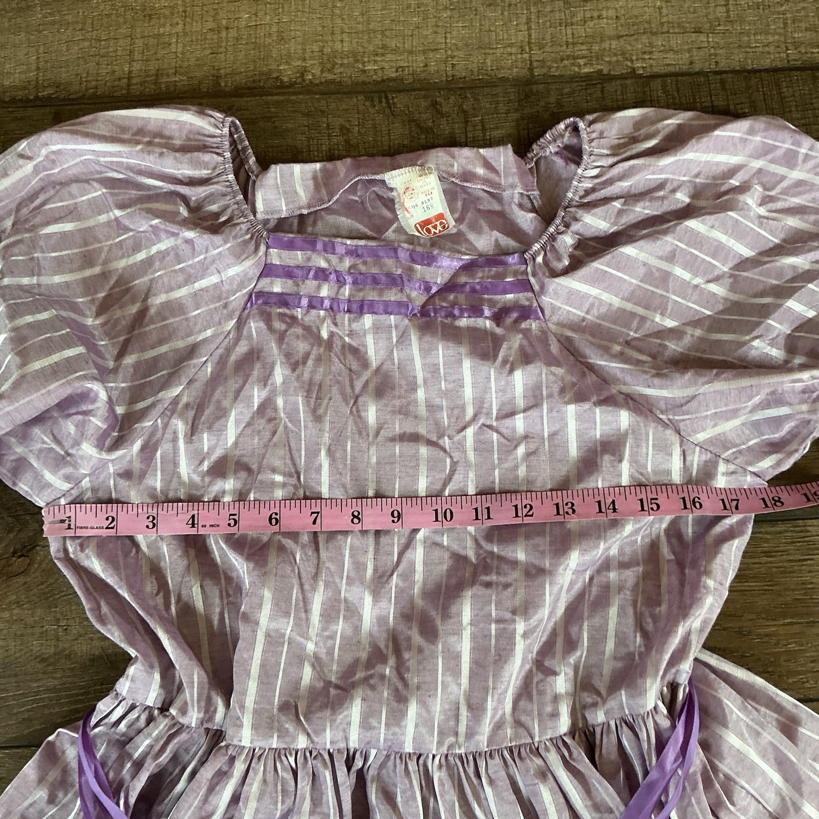 VINTAGE Love Prairie Dress Womens 16.5 Purple Striped USA Made Cottagecore #42C3
