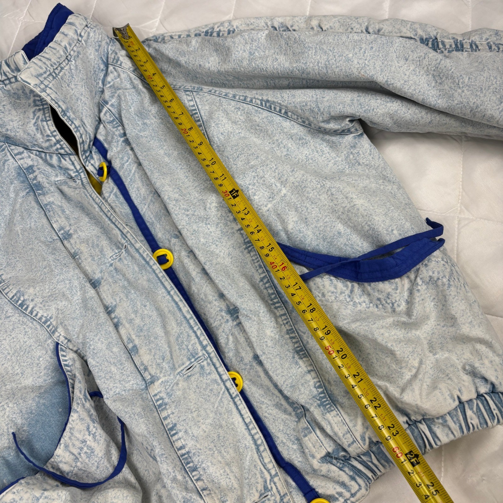 Vintage 90s Gitano Acid Wash Denim Bomber Jacket Blue Yellow Women’s Small
