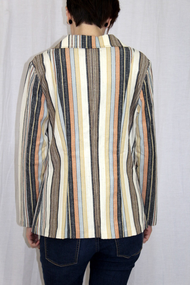 Vintage 70s JcPenney Earth Tones STRIPED Hippie Boho Retro Blazer Jacket~SM